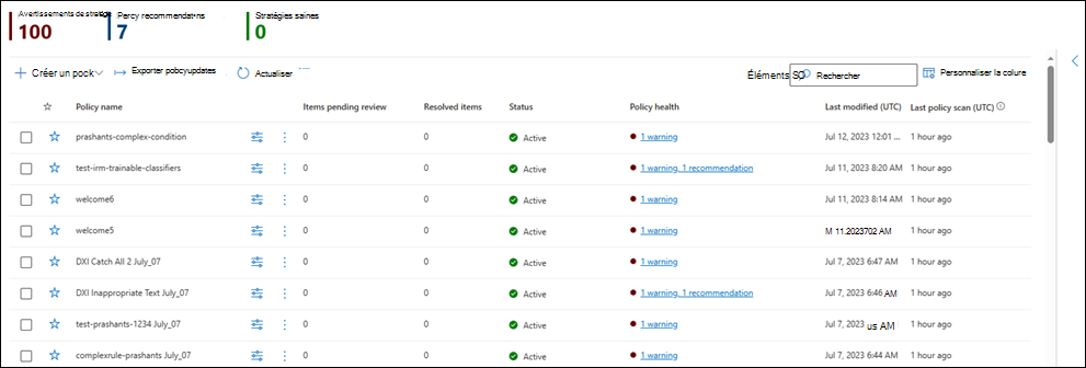 Page d’accueil conformité des communications.