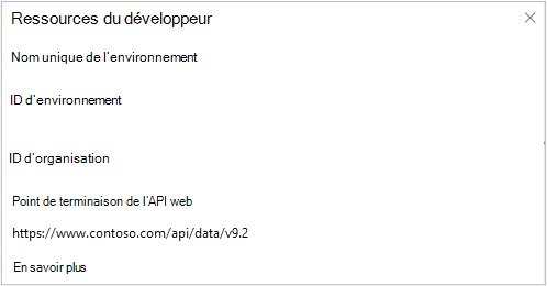 Capture d’écran montrant comment rechercher le point de terminaison de l’API web dans les ressources du développeur.