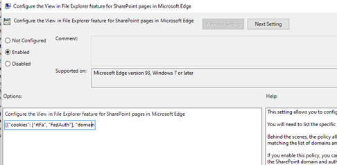 Activer la fonctionnalité Configurer l’affichage dans Explorateur de fichiers pour les pages SharePoint dans Microsoft Edge