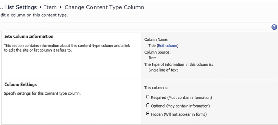 Making the Title Column Hidden in SharePoint List Settings