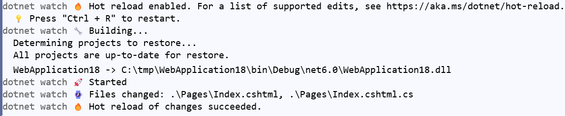 sortie pour dotnet watch
