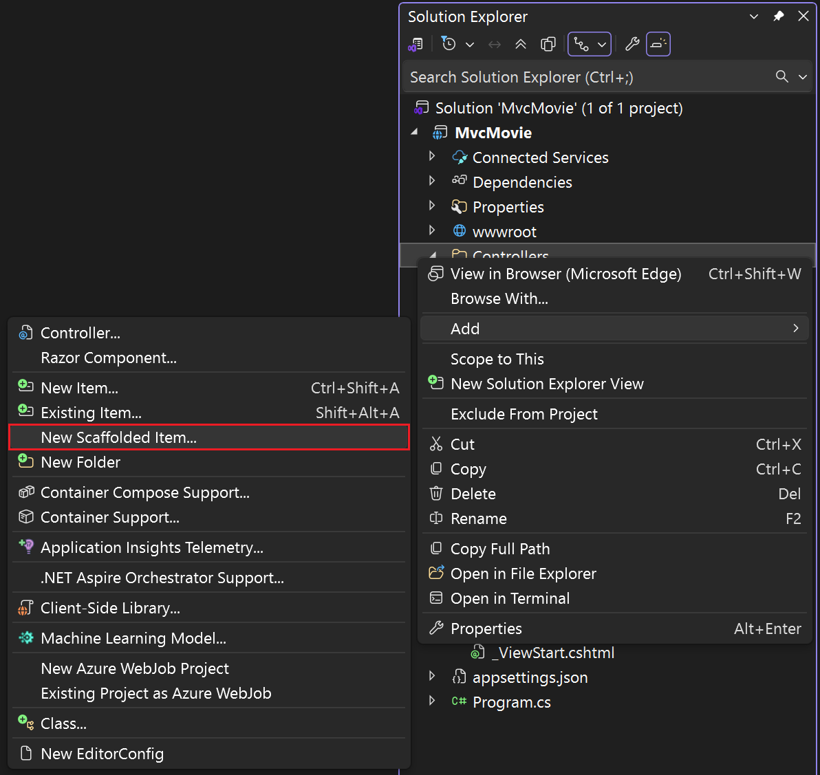 Affichage de l’élément de menu pour ajouter un nouvel élément généré automatiquement.