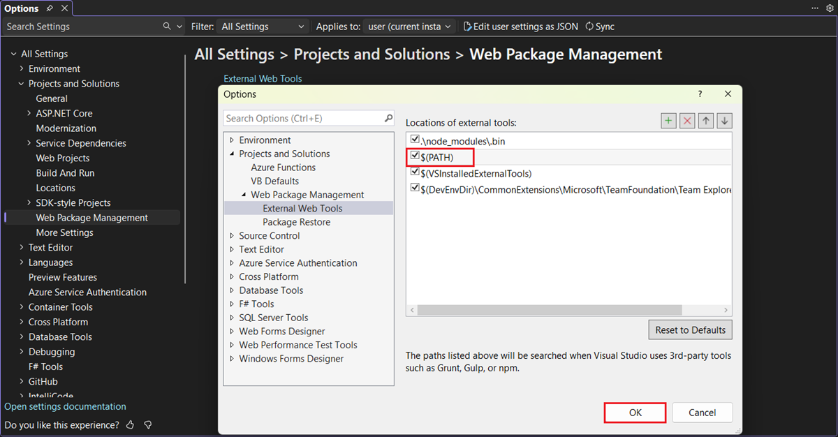 Configuration de Visual Studio.