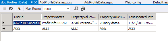 Capture d’écran de la table de données Profils.