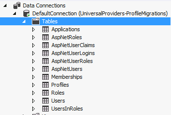 Capture d’écran de la connexion par défaut actualisée et de nouvelles tables ajoutées.