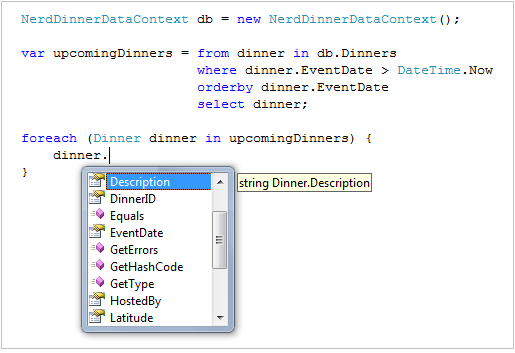 Capture d’écran de Visual Studio. La description est mise en surbrillance.