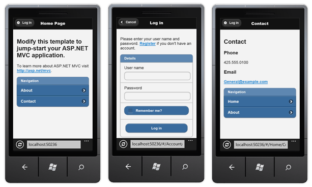 Pages de modèle de projet dans un appareil mobile Pages de modèle de projet dans un appareil mobile