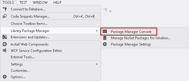 Ouverture de la console NuGet Gestionnaire de package Ouverture de la console NuGet Gestionnaire de package