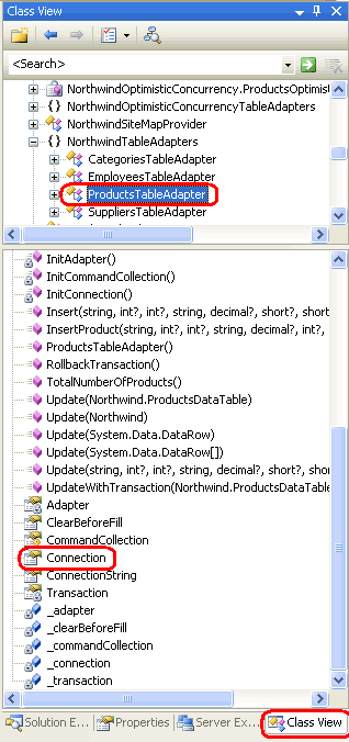 Double-cliquez sur la propriété Connection dans l’affichage de classe pour afficher son code généré automatiquement
