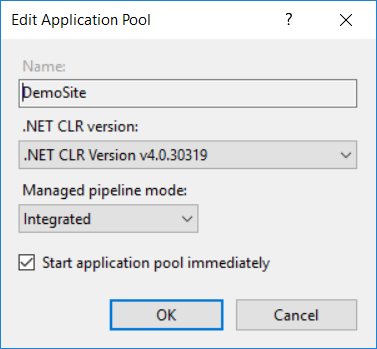 Dans la liste version du CLR .NET, sélectionnez .NET CLR v4.0.30319, puis cliquez sur OK.