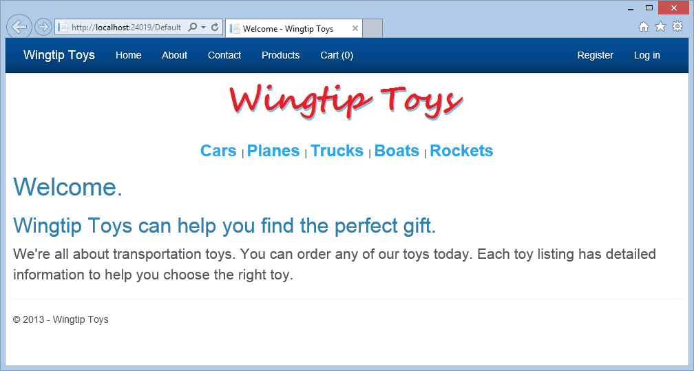 Wingtip Toys - Page par défaut