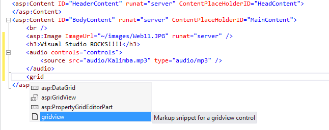 Insertion d’un GridView avec des listes IntelliSense et des correspondances partielles Insertion d’un GridView avec des listes IntelliSense et des correspondances partielles