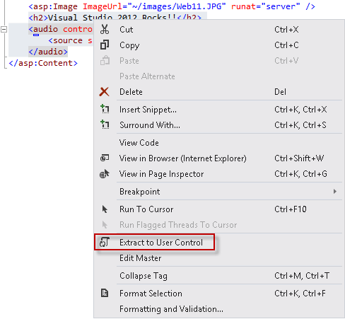 Option de menu Extraire vers le contrôle utilisateur Option de menu Extraire vers le contrôle utilisateur