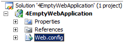 Capture d’écran montrant le menu fichier Visual Studio. Le fichier intitulé Web dot config est mis en surbrillance.