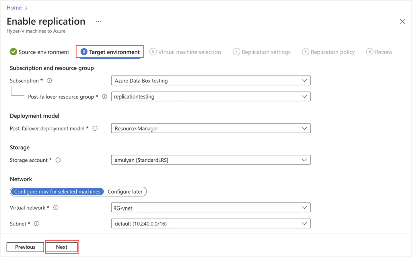 Capture d’écran de l’onglet Environnement cible dans le portail Azure pour la ressource locale Azure.