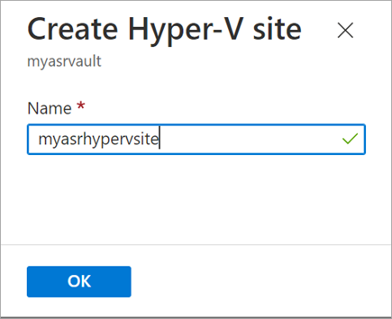 Capture d’écran de Créer un site Hyper-V dans le portail Azure pour la ressource locale Azure.