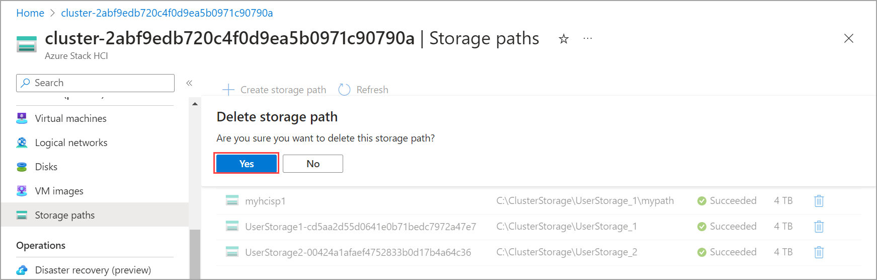 Capture d’écran de la confirmation de la suppression.