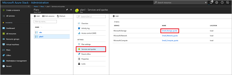 Quotas dans le portail administrateur Azure Stack Hub