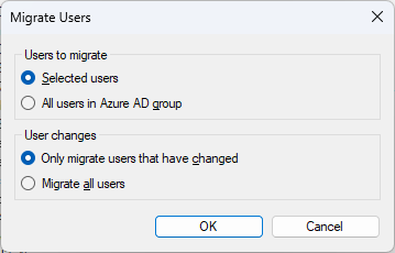 Capture d’écran de la boîte de dialogue Migrer des utilisateurs.