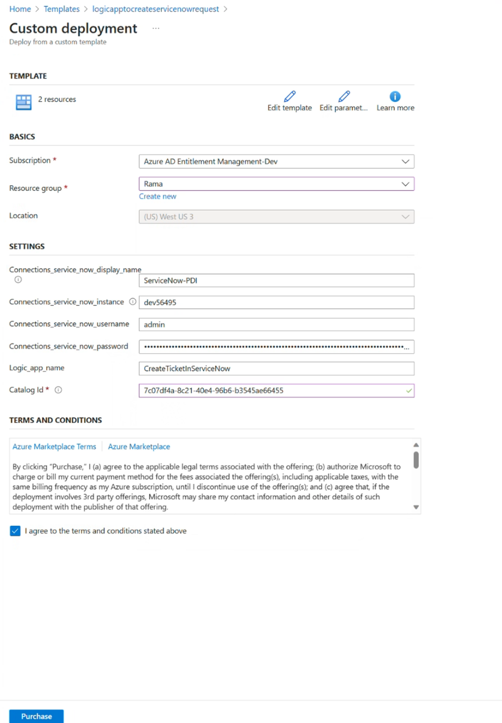 Capture d’écran du modèle d’Application logique ARM.