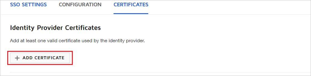 Capture d’écran des certificats du fournisseur d’identité/d’ajout d’un certificat.