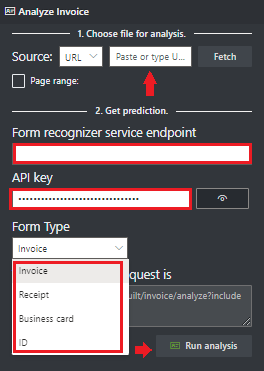 Capture d’écran du menu déroulant pour sélectionner un type de formulaire.