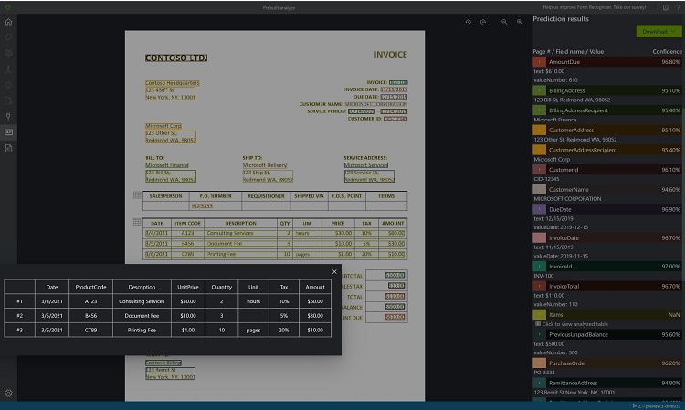 Analyser les résultats du modèle de facture Document Intelligence