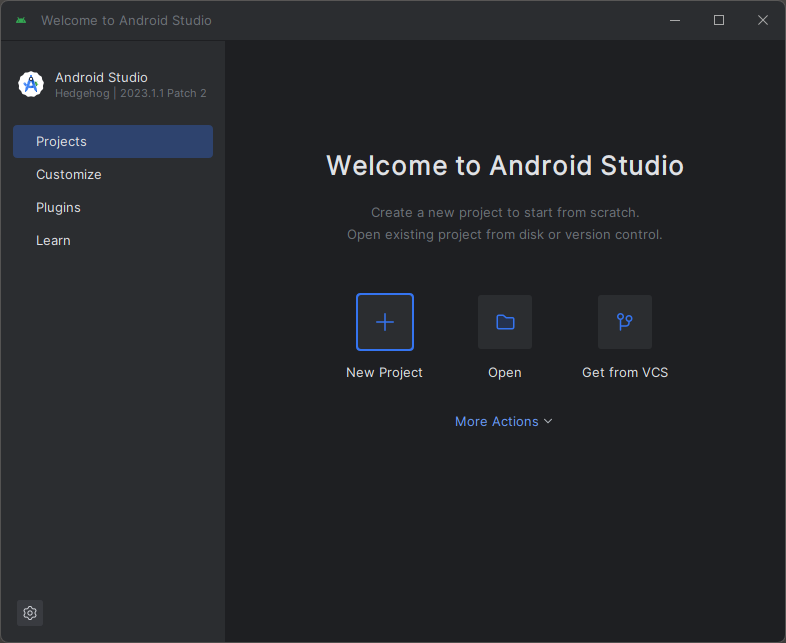 Capture d’écran de l’option Démarrer un nouveau projet dans Android Studio.