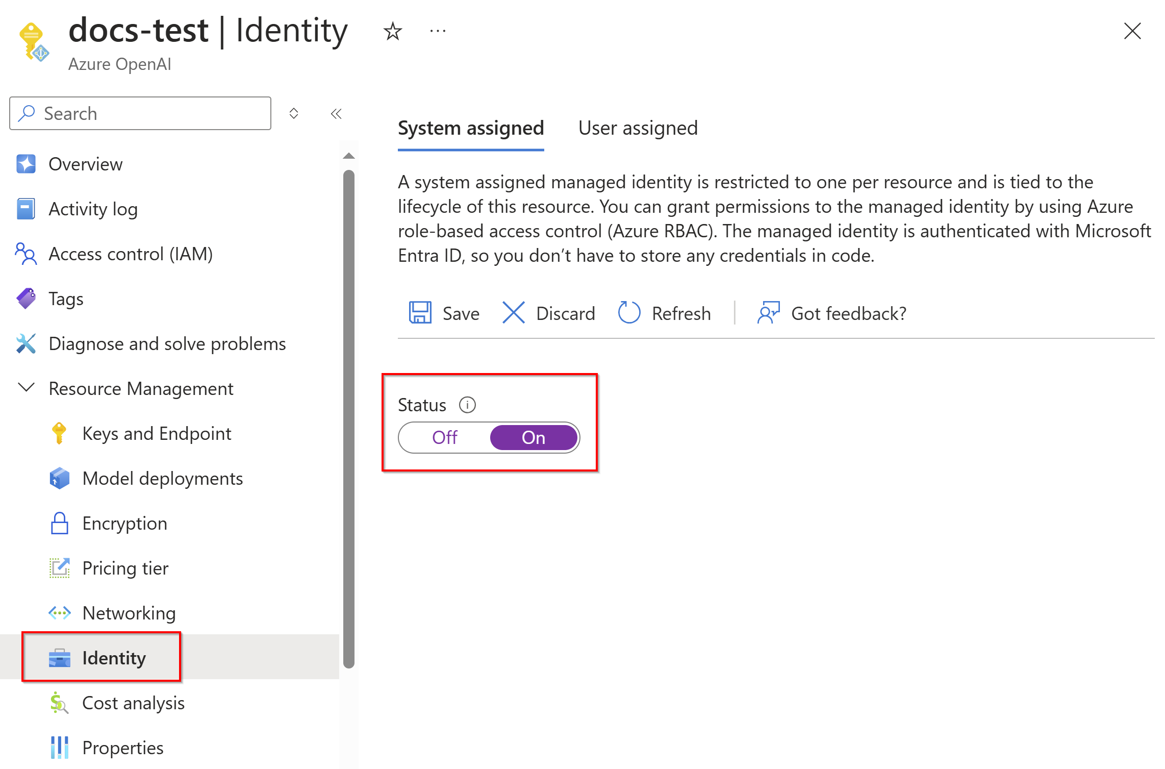 Capture d’écran de l’expérience utilisateur avec l’identité managée par le système.