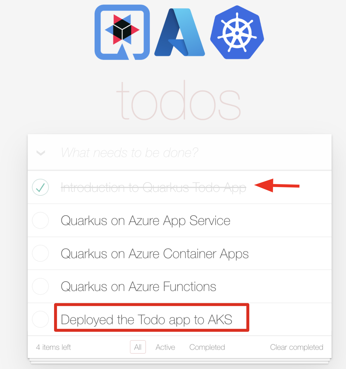 Capture d’écran de l’exemple d’application Todo en cours d’exécution dans AKS.