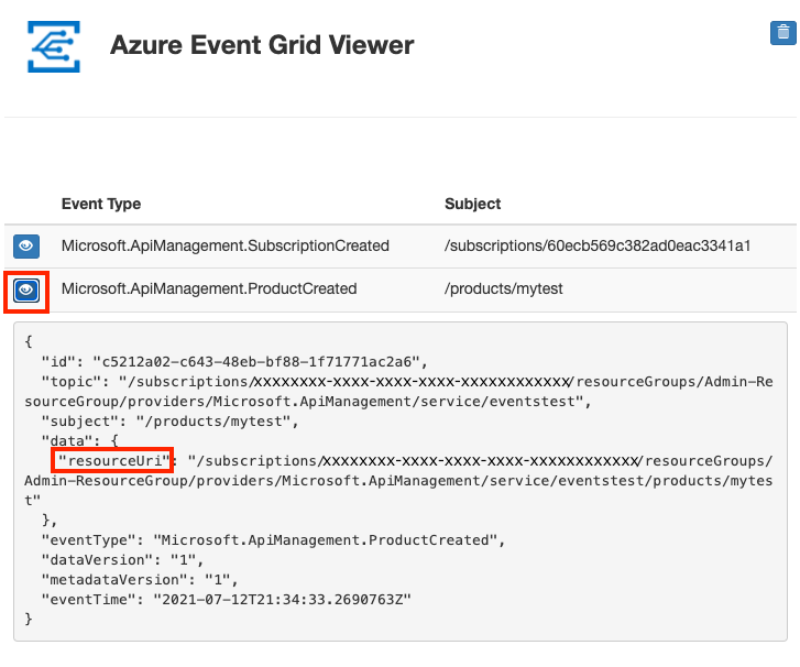 Événement créé du produit dans la visionneuse Event Grid