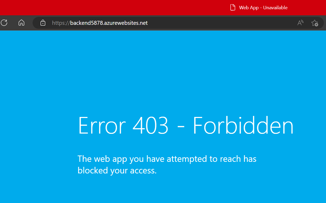 Screenshot of 403 error when trying to access backend web app directly.