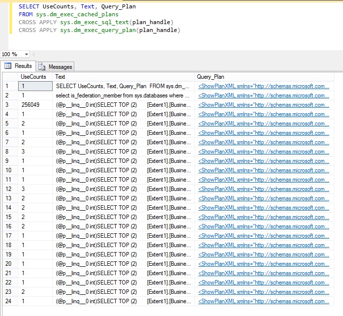 Résultats de l’interrogation des vues de gestion dynamique dans SQL Server Management Server