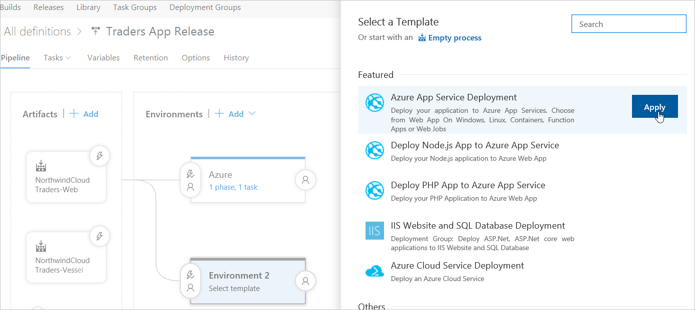 Ajouter un environnement à un déploiement Azure App Service dans Azure DevOps Services