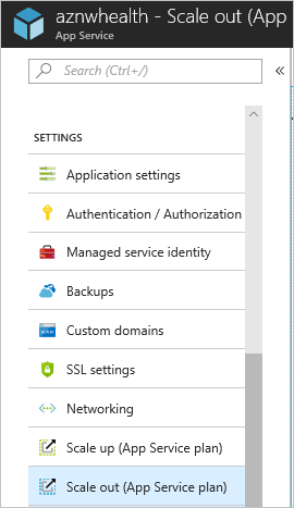 Capture d’écran montrant comment effectuer un scale-out Azure App Service.