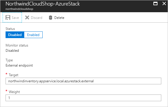 Capture d’écran montrant comment désactiver le point de terminaison Azure Stack Hub dans le Portail Azure.