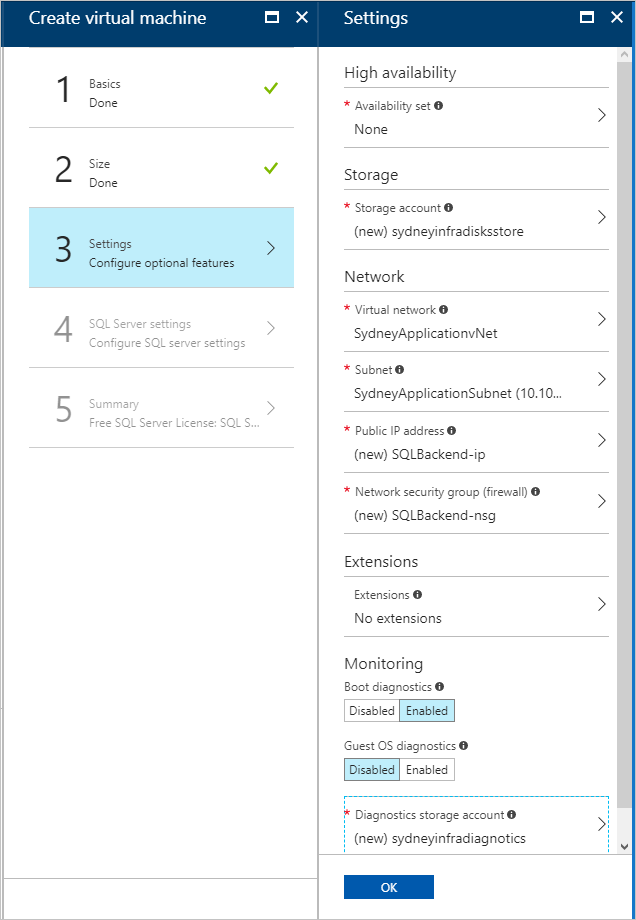 Capture d’écran montrant comment configurer des fonctionnalités de machine virtuelle facultatives dans le portail utilisateur Azure Stack Hub.