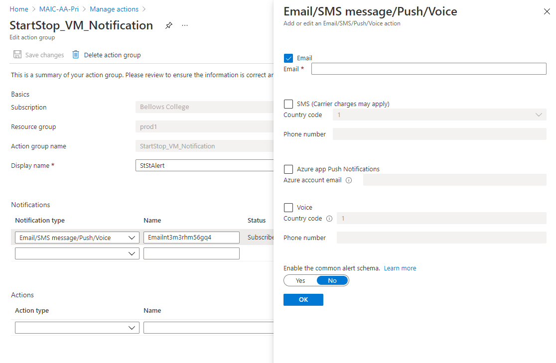 Configure an email action group