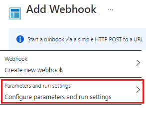 Page Ajouter un webhook avec les paramètres mis en évidence