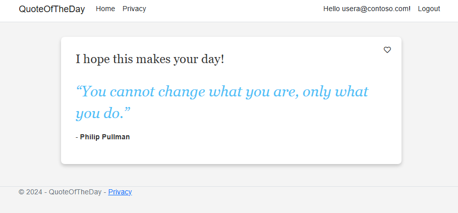 Capture d’écran de l’application Quote of the day, avec un message spécial présenté à l’utilisateur.