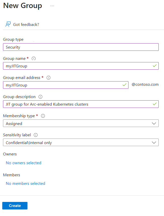 Capture d’écran montrant les détails du nouveau groupe dans le Portail Azure.
