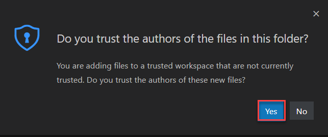 Capture d’écran de la confirmation de confiance accordée aux auteurs des fichiers.