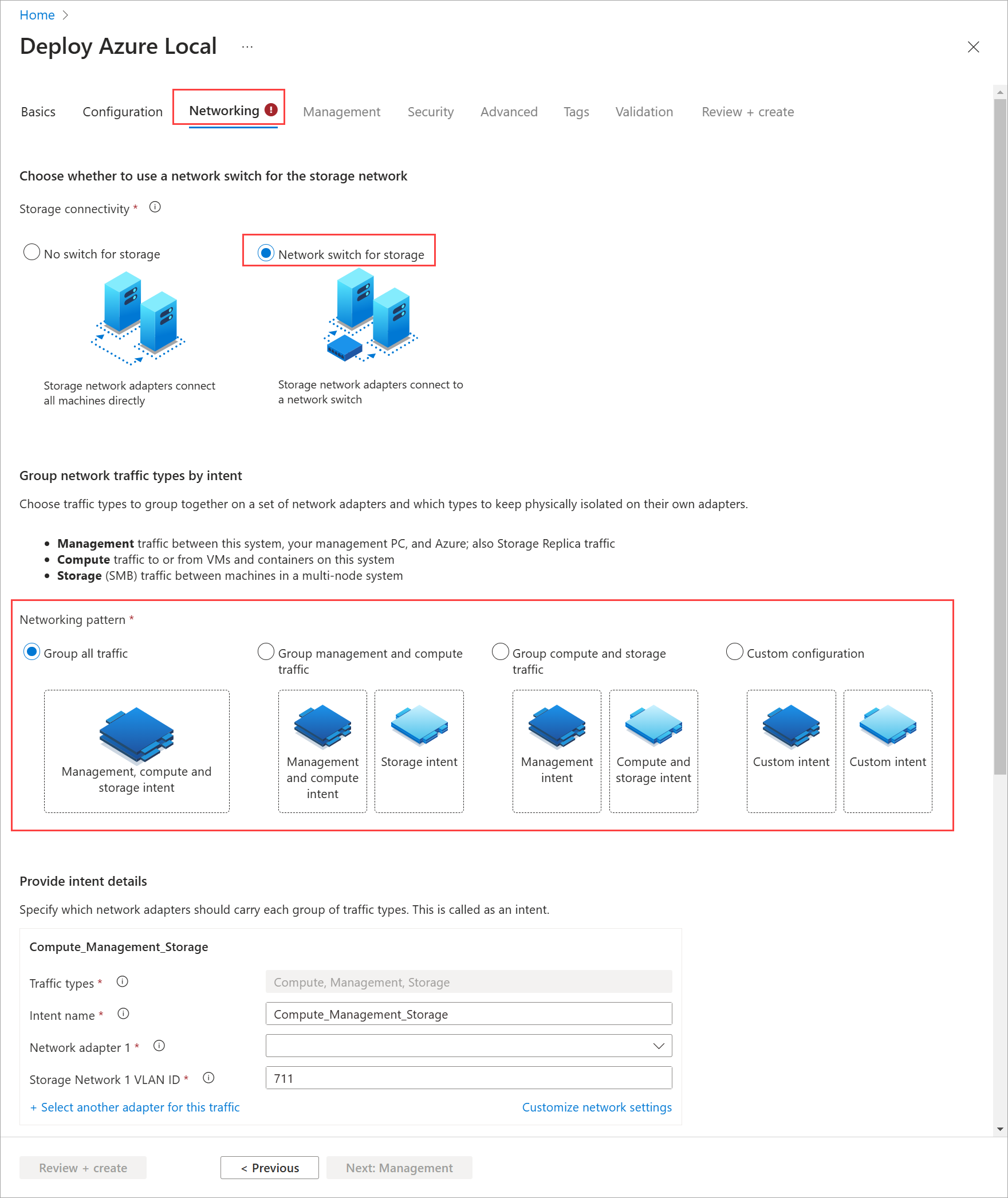 Capture d’écran de l’onglet Mise en réseau avec allocation d’adresses IP aux systèmes et services en cours de déploiement via Portail Azure.