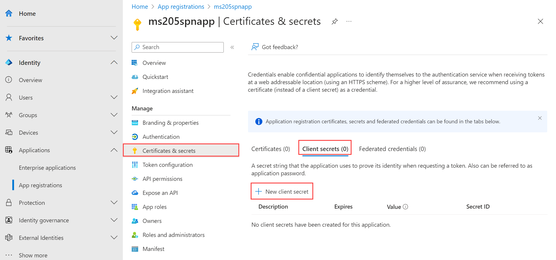 Capture d’écran montrant la création d’une nouvelle clé secrète client.