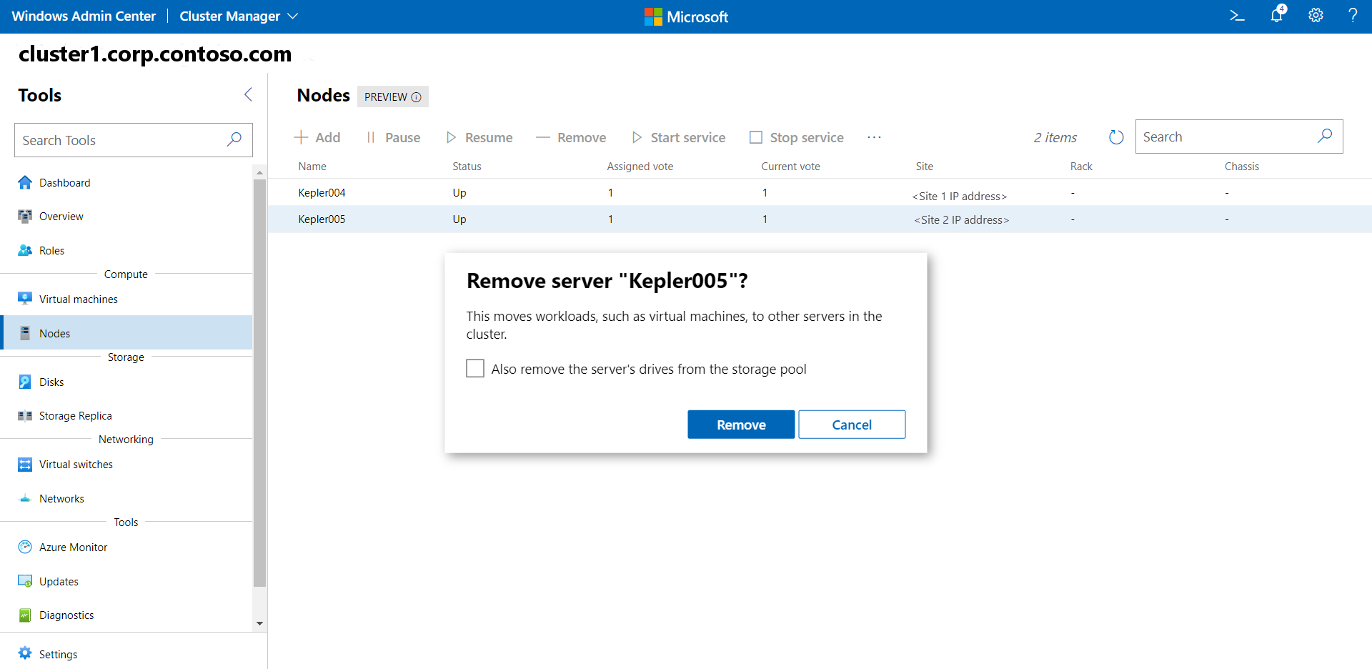 Boîte de dialogue de suppression d’un serveur