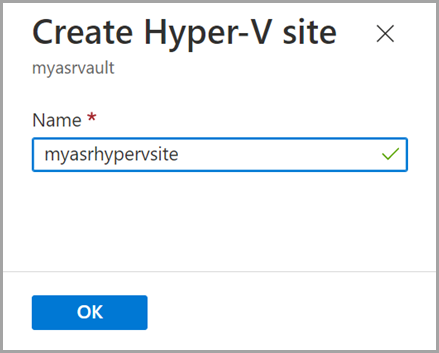 Capture d’écran de la création d’un site Hyper-V dans Portail Azure pour la ressource locale Azure.