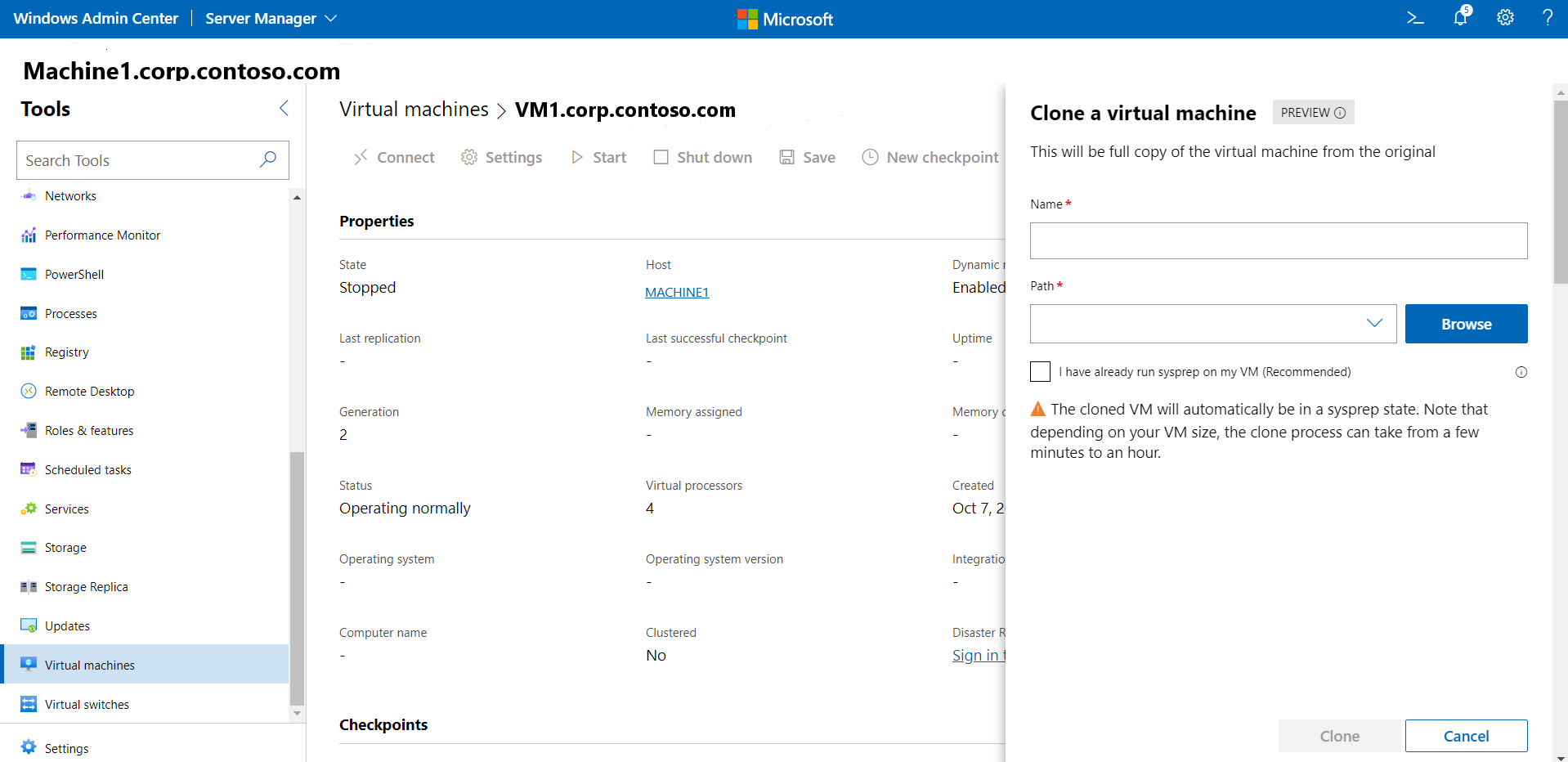 Écran Cloner la machine virtuelle