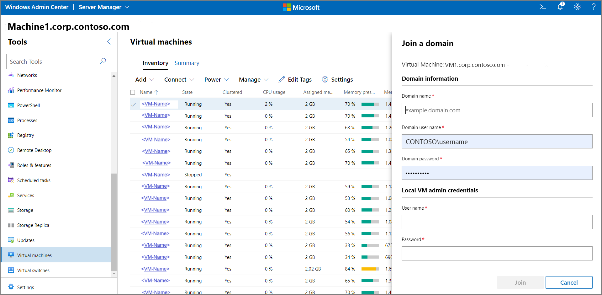 Écran Déplacer une jonction de domaine de machine virtuelle