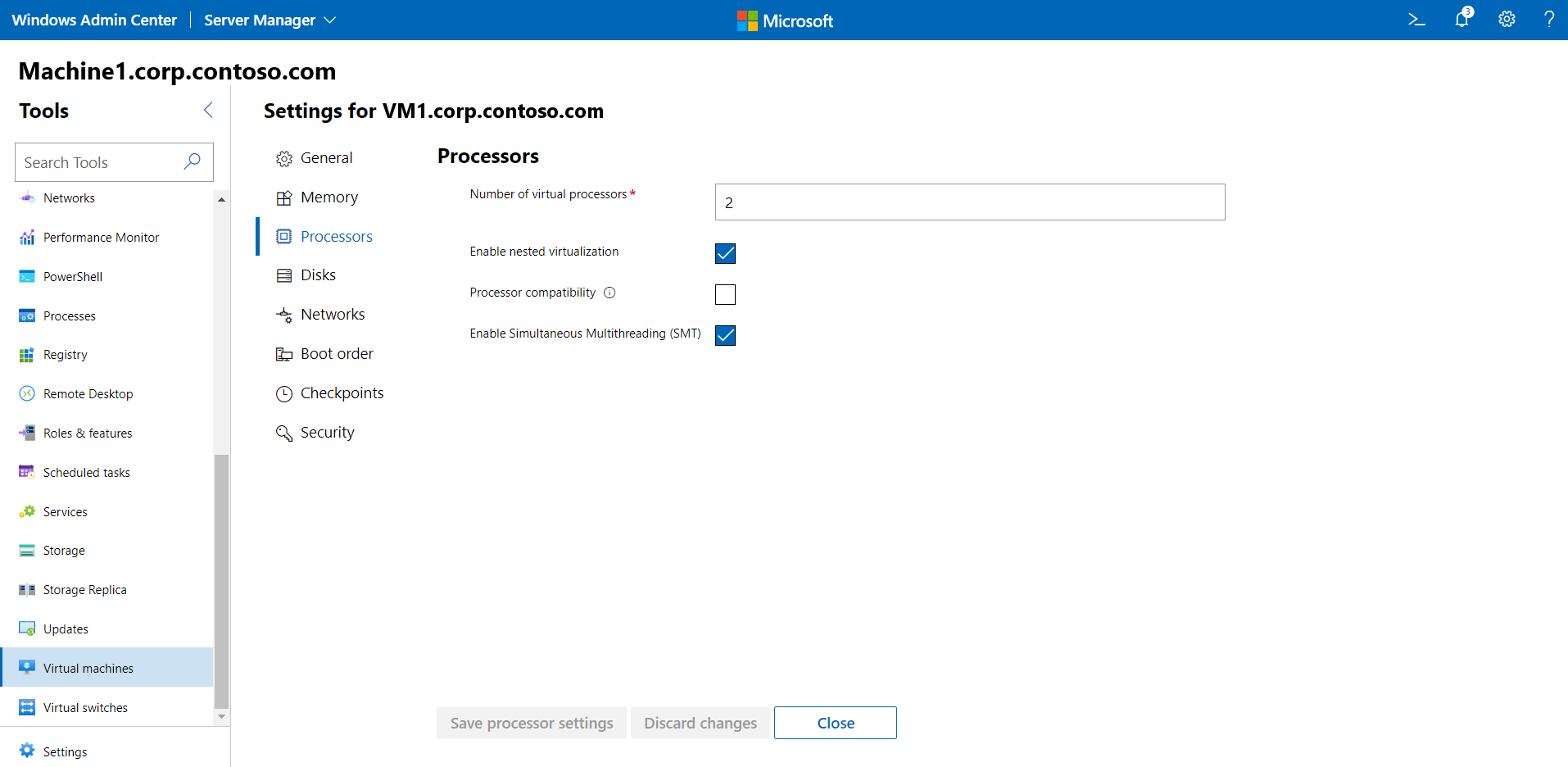 Écran de modification des paramètres des processeurs de la machine virtuelle