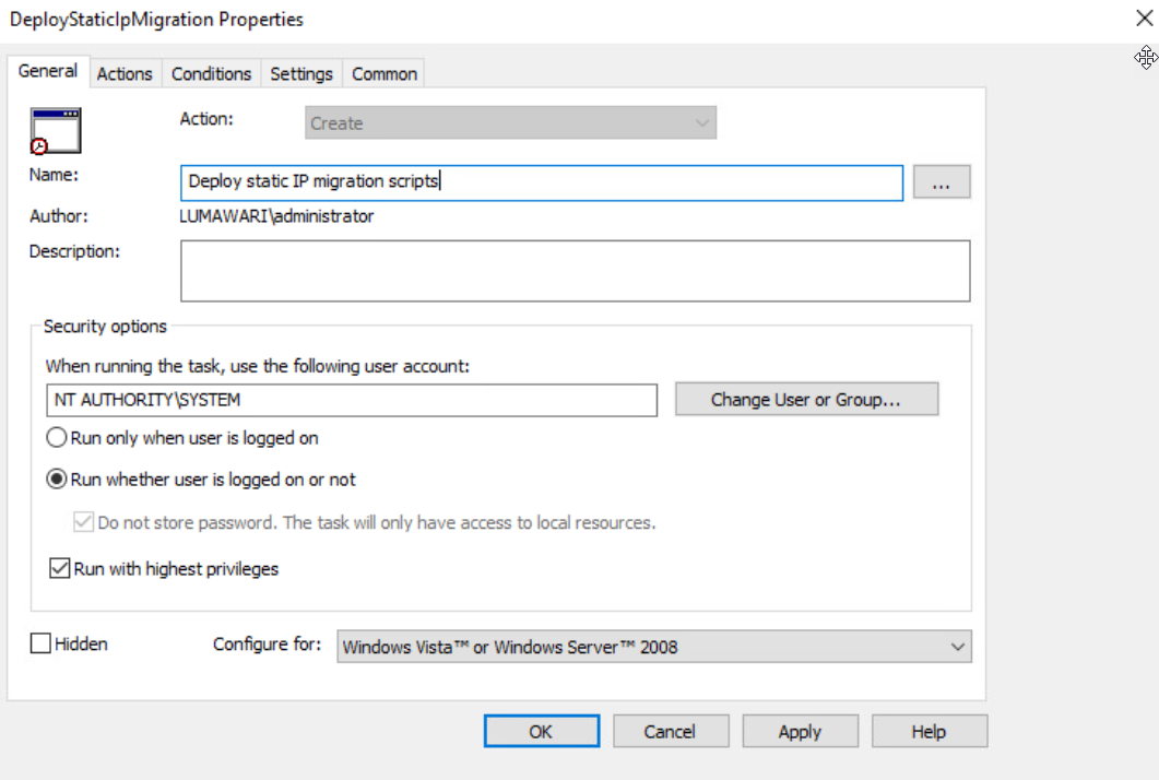 Capture d’écran de la boîte de dialogue Propriétés de migration IP.